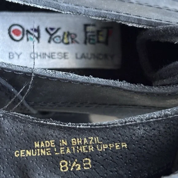 90S Deadstock Leather Platform Oxford Shoes SZ 8 BatWing Chunky Whimsigoth Y2K - Picture 9 of 9